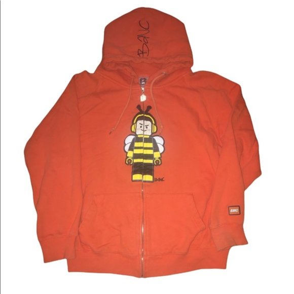 K-pop Bee Lego Man Youth Large Orange Hoodie Full Zip Graphic Sweatshirt - Picture 2 of 9